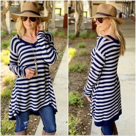 Navy Stripe Sweater Tunic - Picture 2 of 3